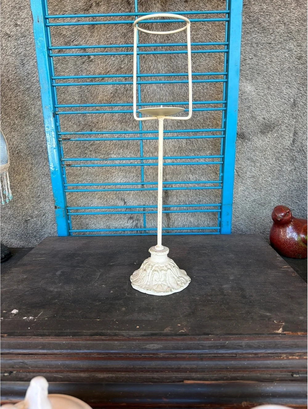 Vintage Ornate Cream Metal Candle Holder Candelabra